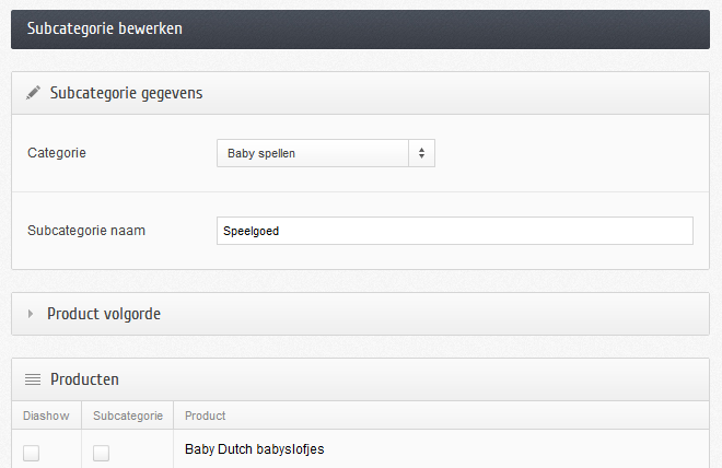 Shopotheek subcategorie bewerken
