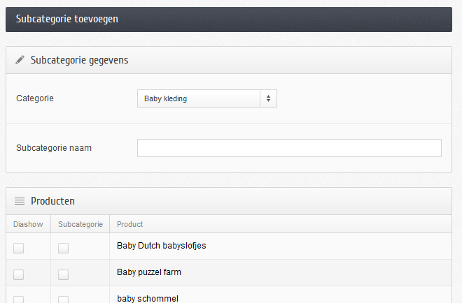Shopotheek subcategorie toevoegen