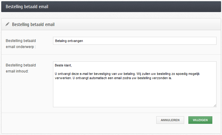 Shopotheek e-mails bestelling betaald