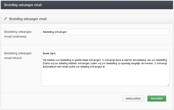 Shopotheek e-mails bestelling ontvangen