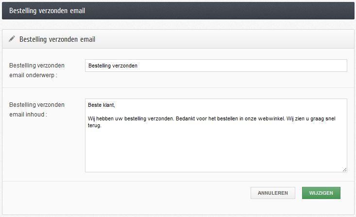 Shopotheek e-mails bestelling verzonden