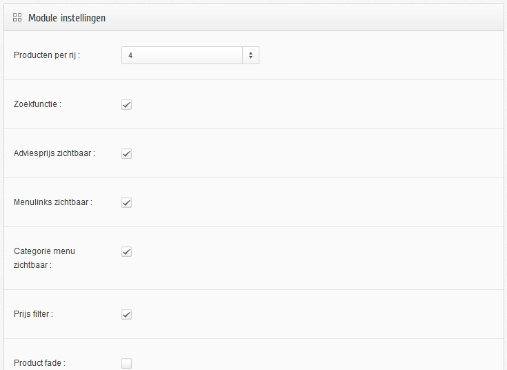 Shopotheek webwinkel beheer module instellingen